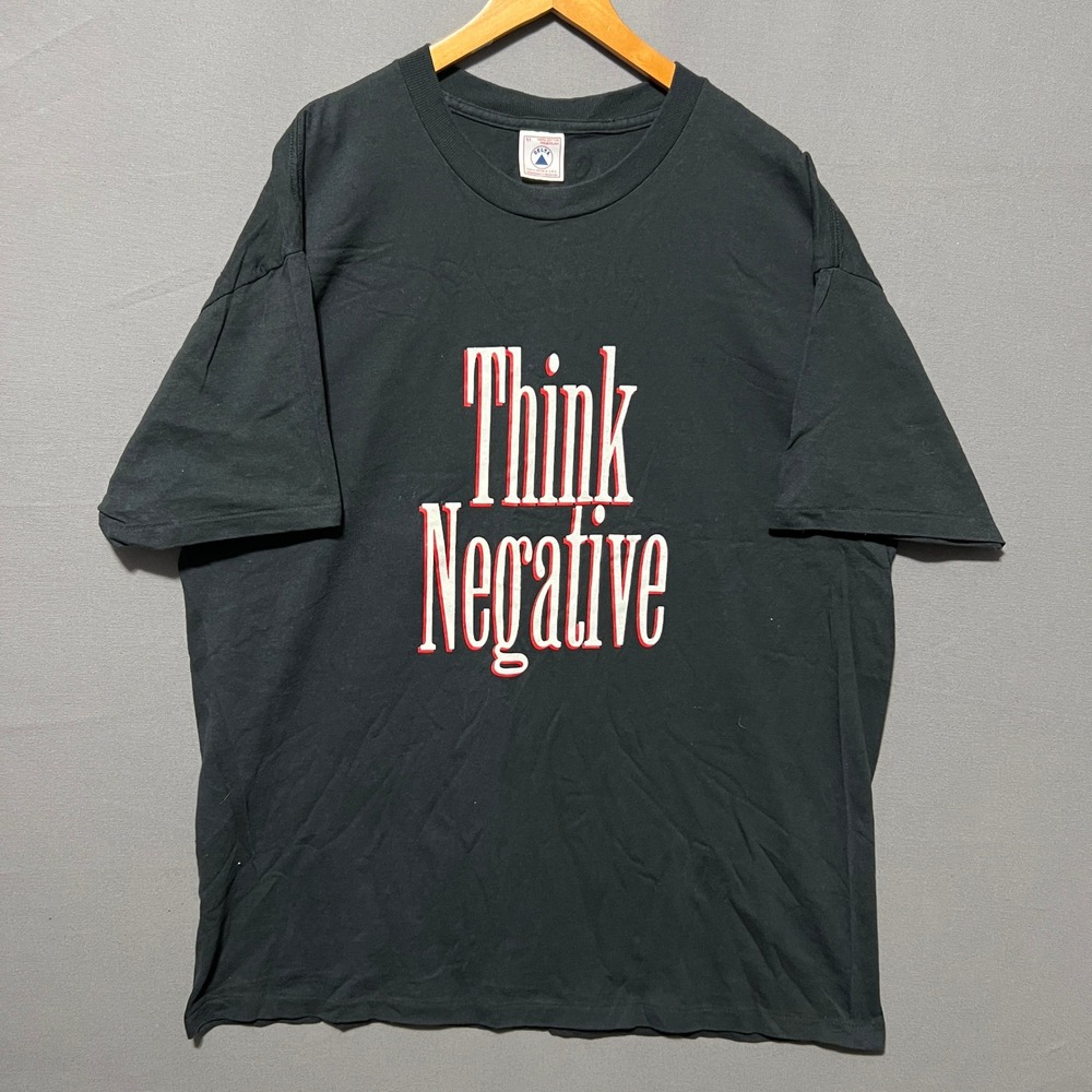 Vintage Delta Think Negative T-Shirt XL Black Single Stitch 90s Graphic Tee